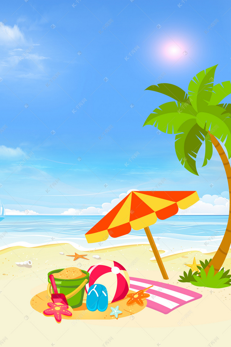 夏季海边度假玩沙背景
