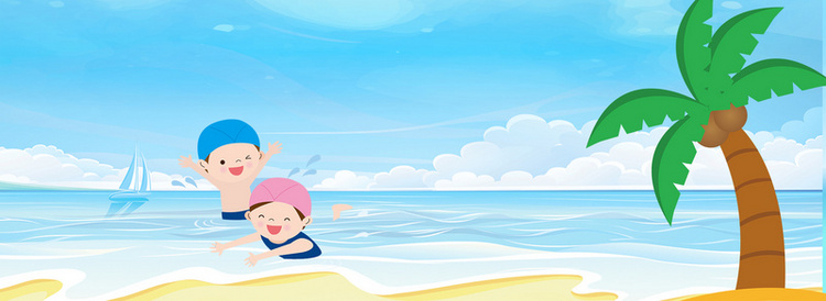 夏日海边游泳卡通蓝色背景