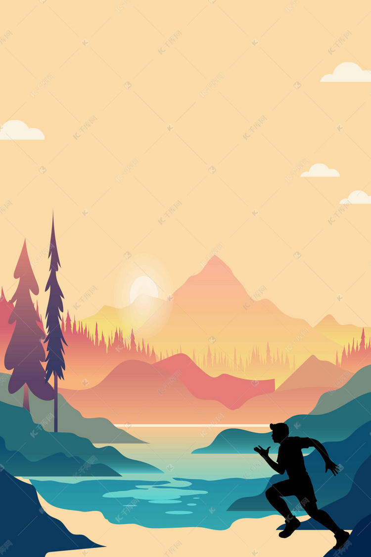户外运动剪影紫色矢量插画简约背景