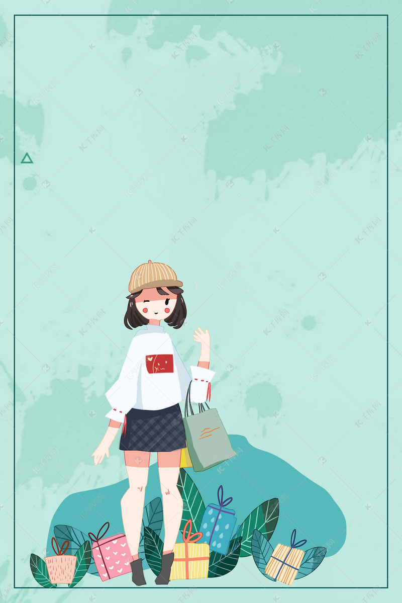 海外代购手绘女孩海报背景图片免费下载-千库网