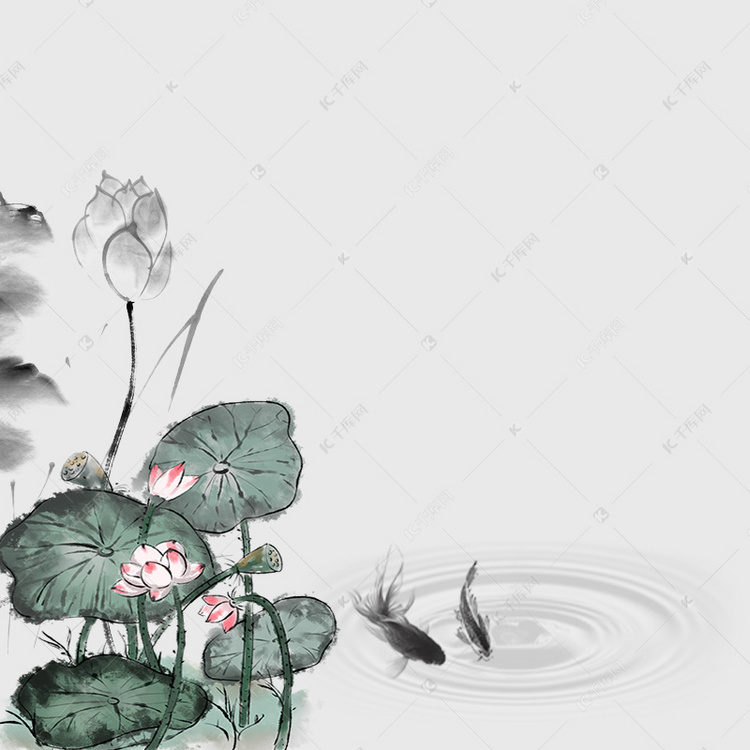 水墨荷花蜻蜓池塘背景图