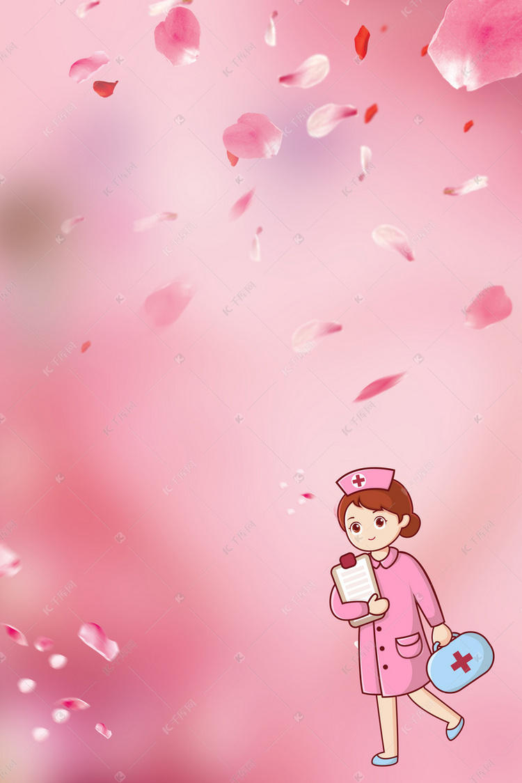 粉色浪漫花瓣护士节宣传海报背景素材
