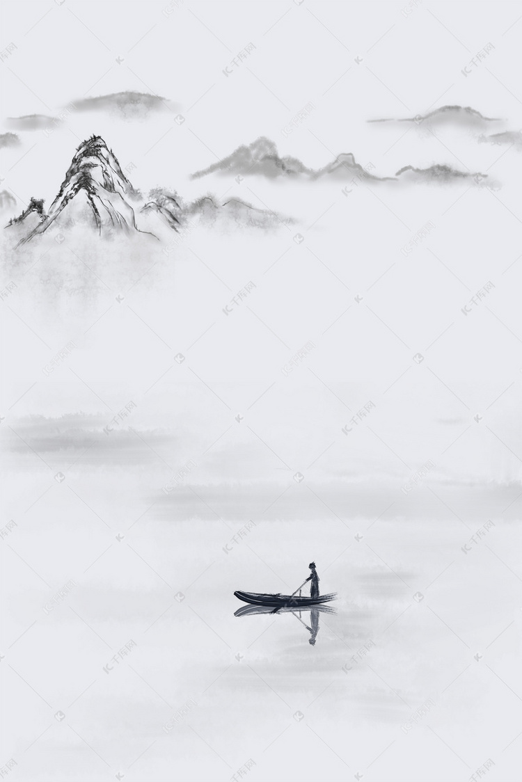 烟雨水墨风景山水图psd分层