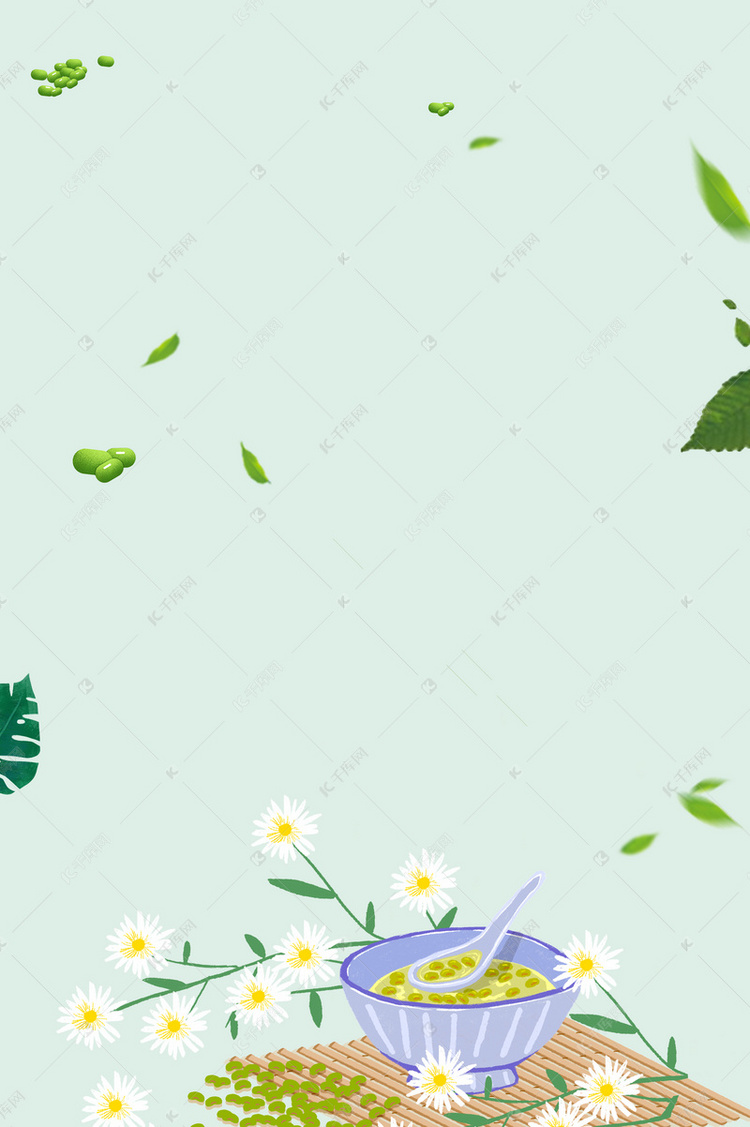 夏季绿豆汤绿叶简约绿色背景