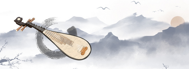 琵琶水墨灰色海报背景banner