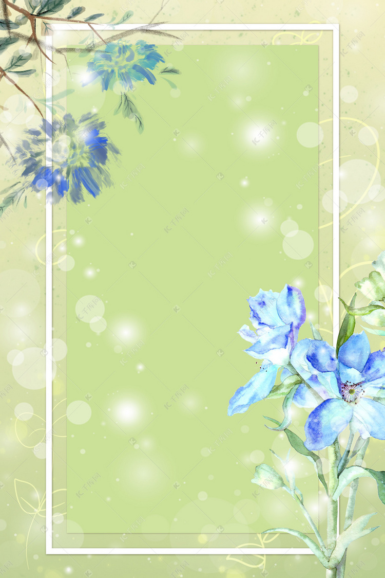 淡绿色手绘春季上新花卉边框背景