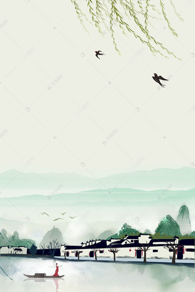 浅绿色唯美春季踏青古风春天背景