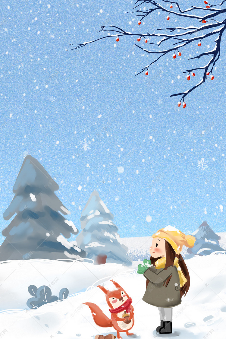 插画冬天冬季白色下雪初雪商业配图背景
