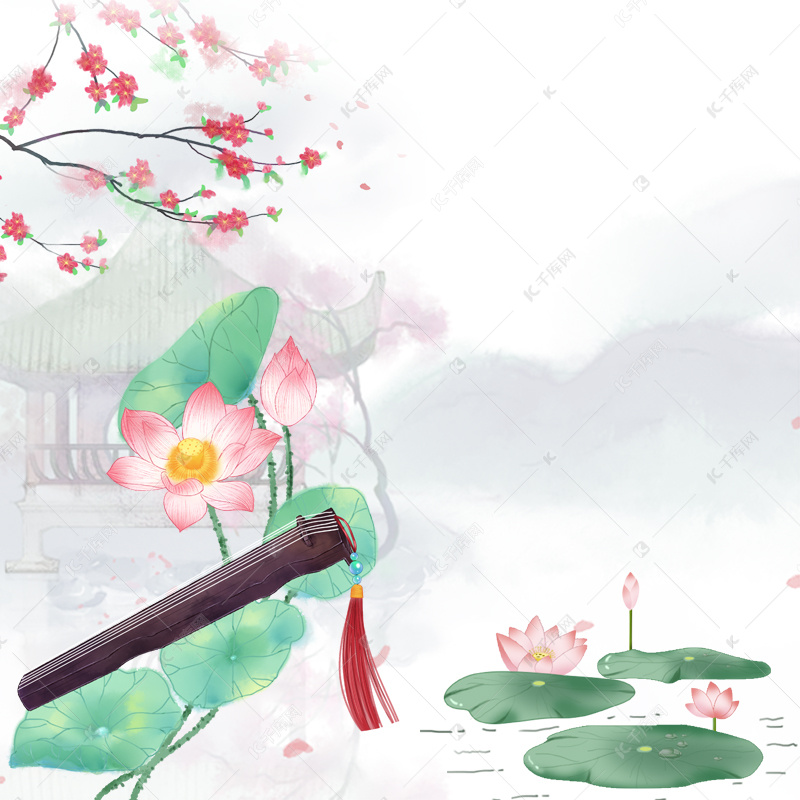 中国水墨古筝背景
