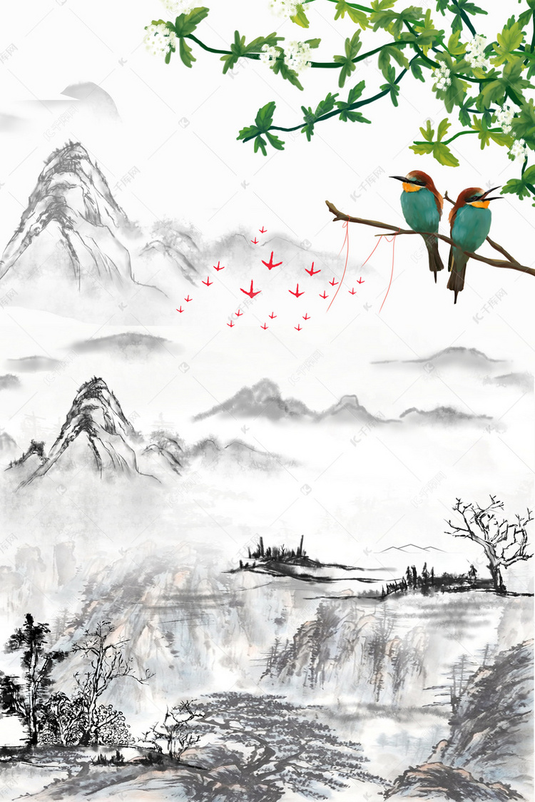 中国风水墨画古韵平面广告