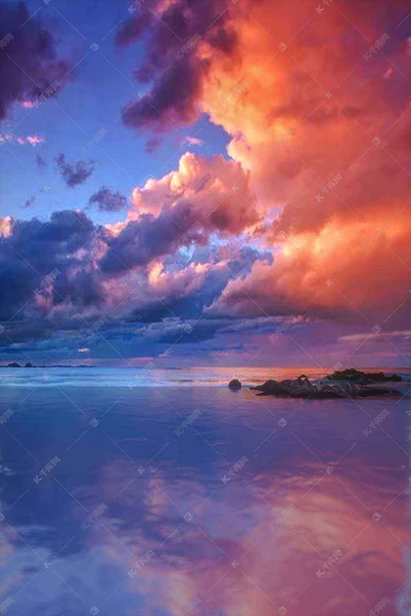 c4d立体海洋太空之境晚霞电商背景