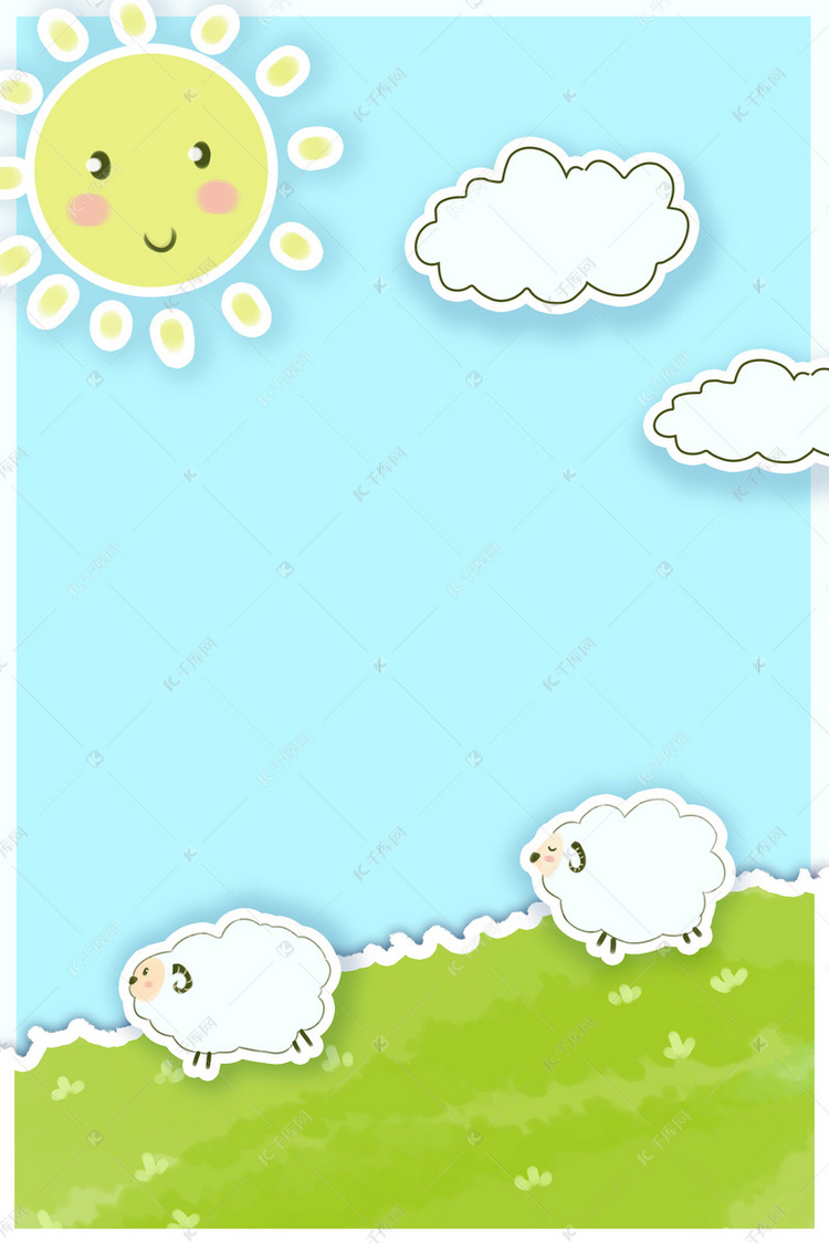 儿童节阳光下的草原与小羊背景