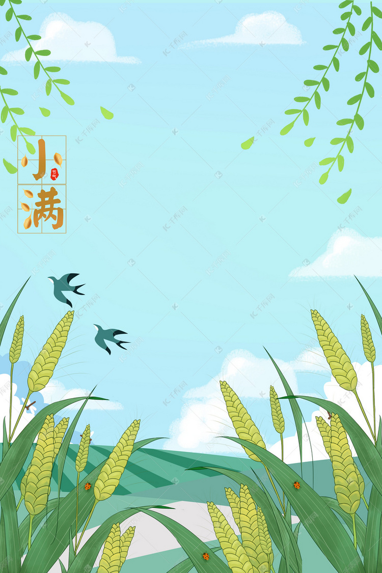 小满传统节气卡通手绘海报背景