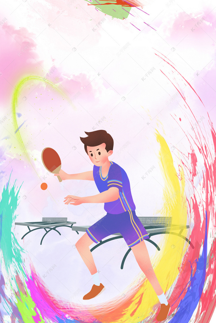 卡通风乒乓球运动国球乒乓比赛海报