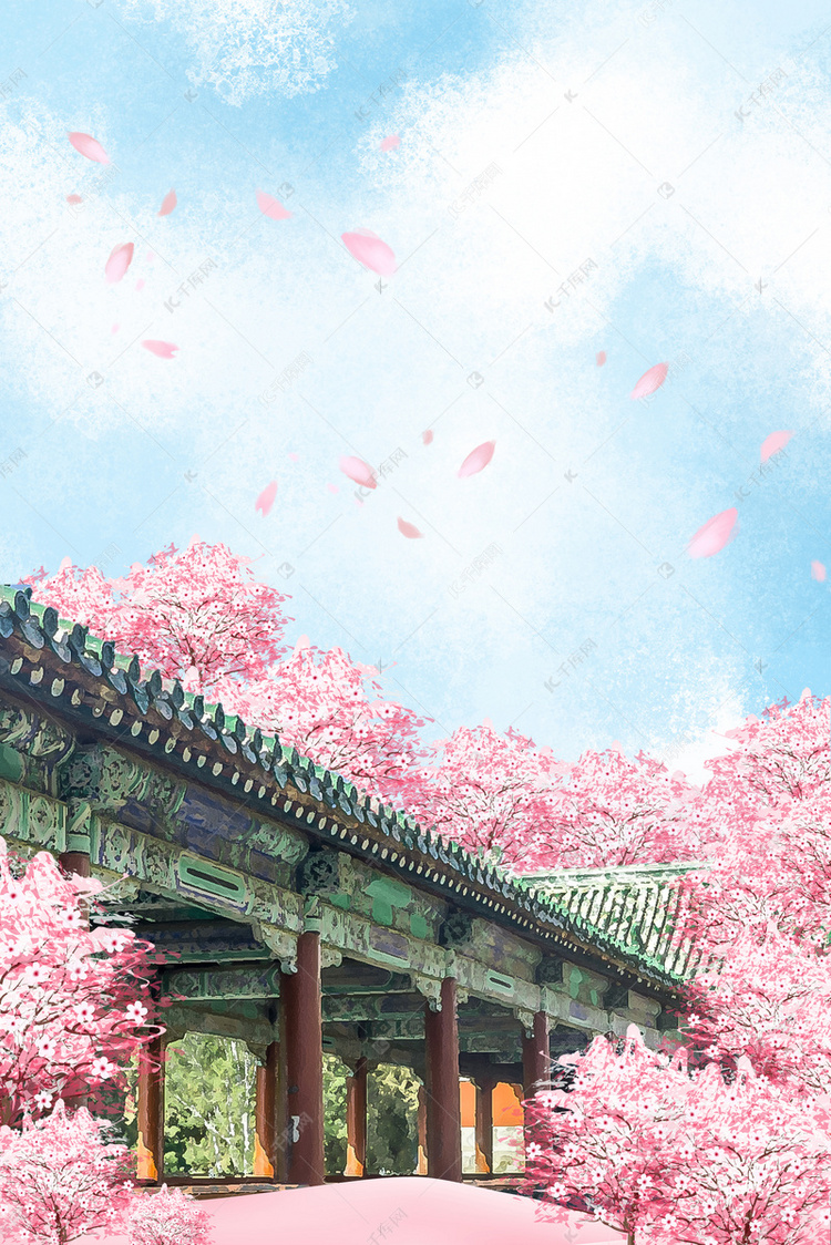 古建筑长亭旅游古风海报背景