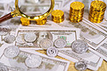 金币银币投资理财金融储蓄摄影图