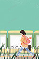 春运火车站回家的女孩插画海报