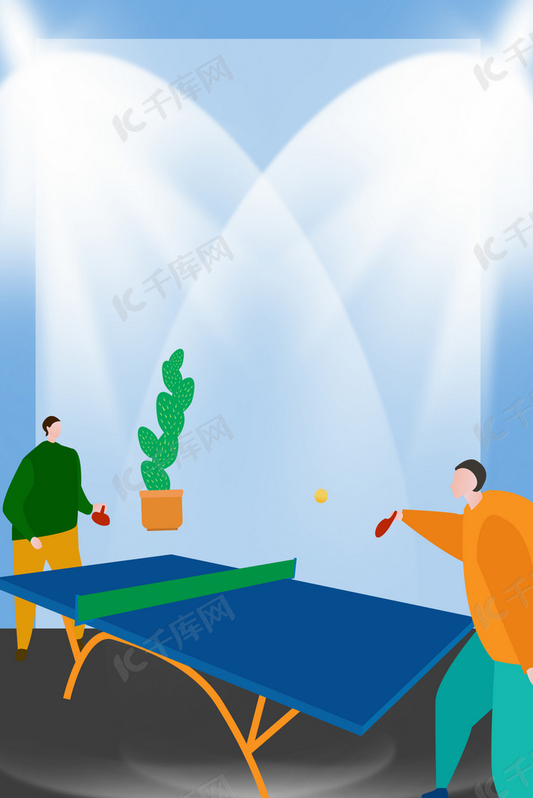背景图库 运动宣传海报 蓝色创意卡通乒乓球比赛背景
