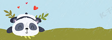 手绘卡通趴在草地上的熊猫蜡笔质感背景