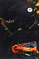 小龙虾黑板俯视餐饮美食漂浮调料广告背景