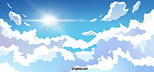 夏季天空云彩手绘插画背景