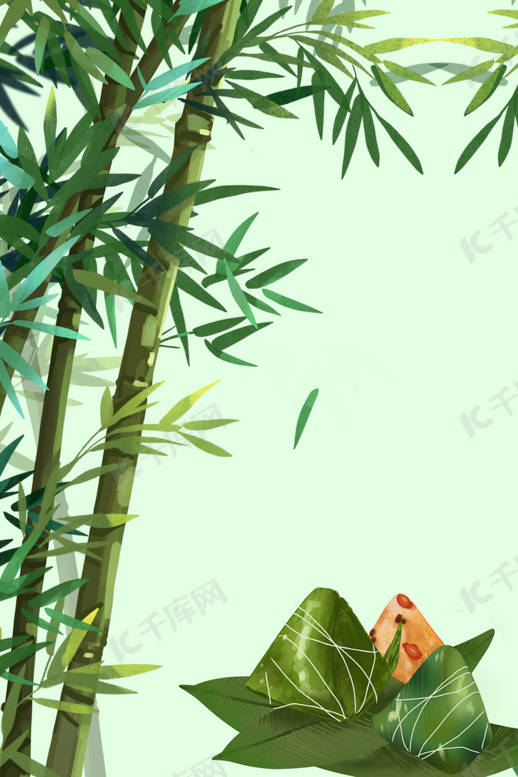 端午节粽子竹子青色清新背景