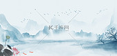 中国风山水荷花水墨古风清明节春天海报背景
