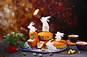 健康美食中秋月饼玉兔创意摄影图配图