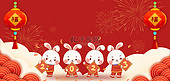 兔年全家福新年兔子红色喜庆海报背景