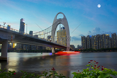 广州珠江猎德大桥高架桥夜景摄影图配图