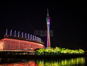 广州CBD夜晚广州塔旅游景点游玩摄影图配图