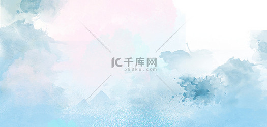 简约水墨水彩蓝色水墨古风背景