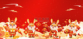 兔年喜庆兔子红色中国风海报背景