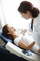 一名妇女正在接受医生的甲状腺超声检查
