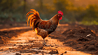 一只鸡侧站在泥土路上