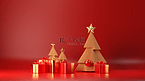 红色圣诞节圣诞树电商展台背景