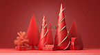 红色圣诞节圣诞树电商展台背景