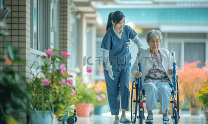 女护工照顾行动不便的老人