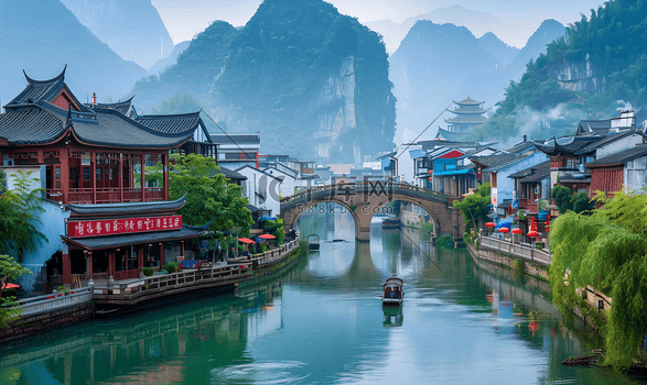 桂林白天桂林山水阳朔世外桃源景区旅游摄影图