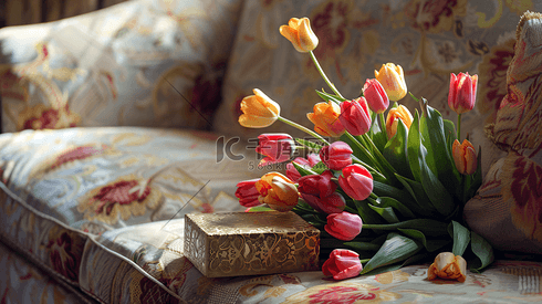 鲜花郁金香和礼物盒子24