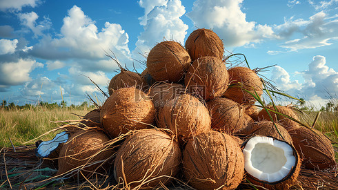 草丛椰子壳子水果摄影照片