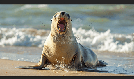 雄性海狮海豹在海滩上的咆哮