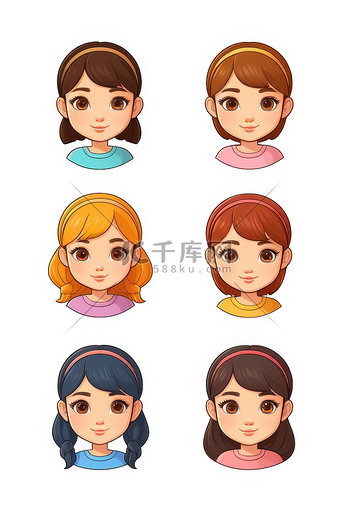 矢量手绘卡通女生头像
