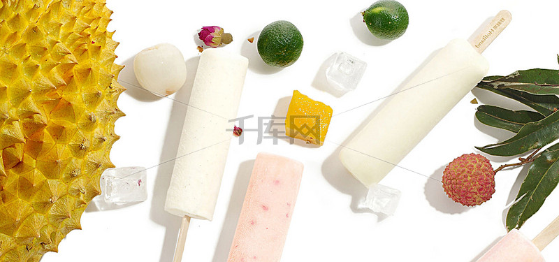 日系夏日清新文艺榴莲荔枝柠檬冰块美食水果冰