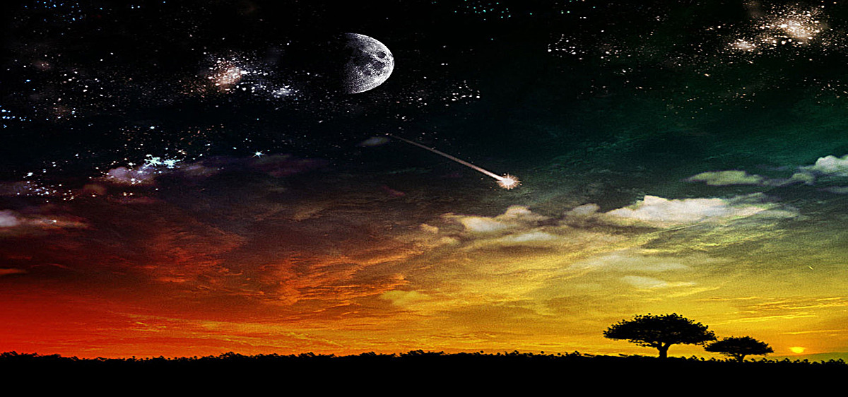 黄昏夕阳星空背景