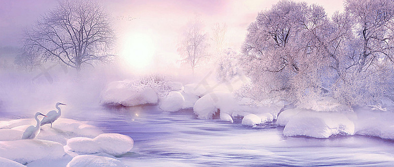 浪漫梦幻雪景背景banner背景图片免费下载_海报banner