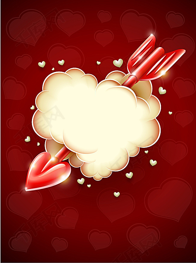 红色爱心箭矢云朵情人节海报背景免费下载红色 爱心 底纹 白色