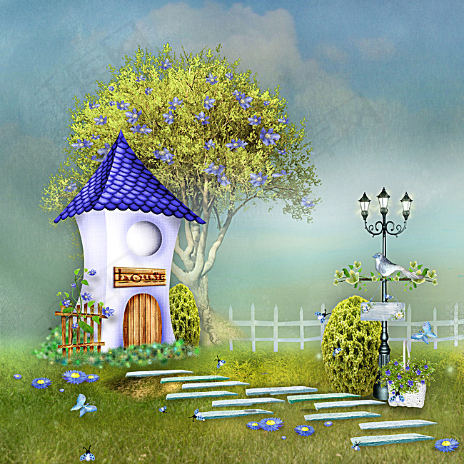 卡通魔幻小屋背景