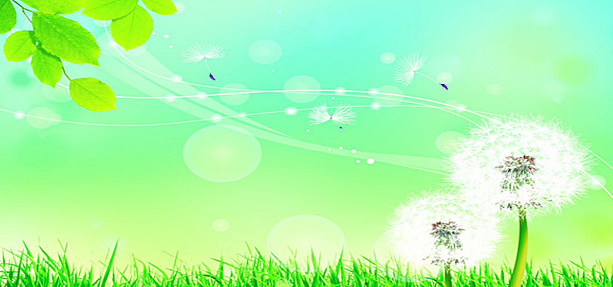 手绘春风蒲公英绿色清新banner背景