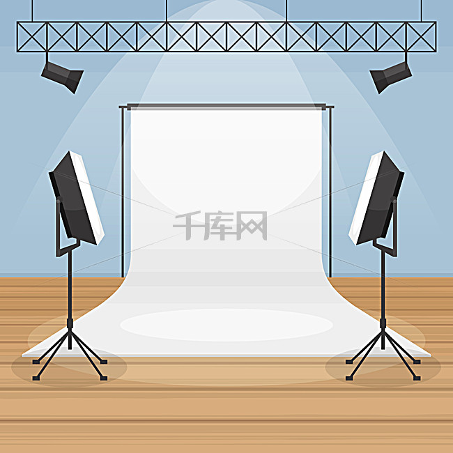 卡通扁平摄影棚工作室背景素材